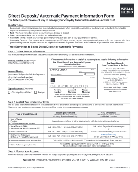 Sample Direct Deposit Form